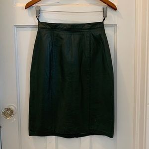 Vintage forest green leather skirt